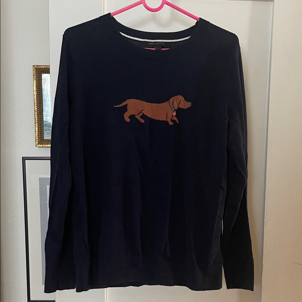 Banana Republic Dark Blue Top with Brown Dog Design